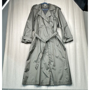 Vintage Fred Michael Raingear Women Trench Coat Long Pewter Tie Belt Size 14